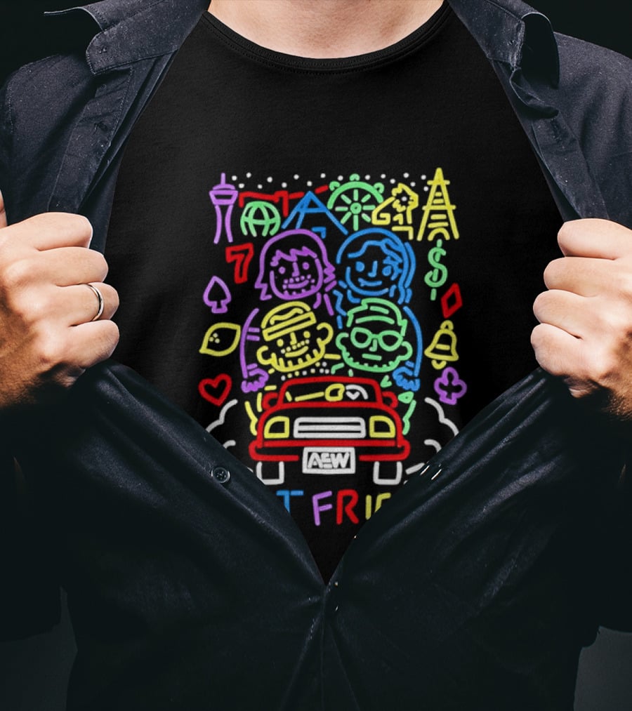 Best Friends AEW Neon Road Trip With Casino Icons And Landmarks T-Shirt