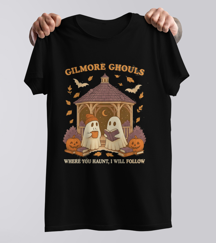 Gilmore Ghouls Where You Haunt I Will Follow Gilmore Girls Halloween Pumpkins Ghosts Cozy Scene T-Shirt