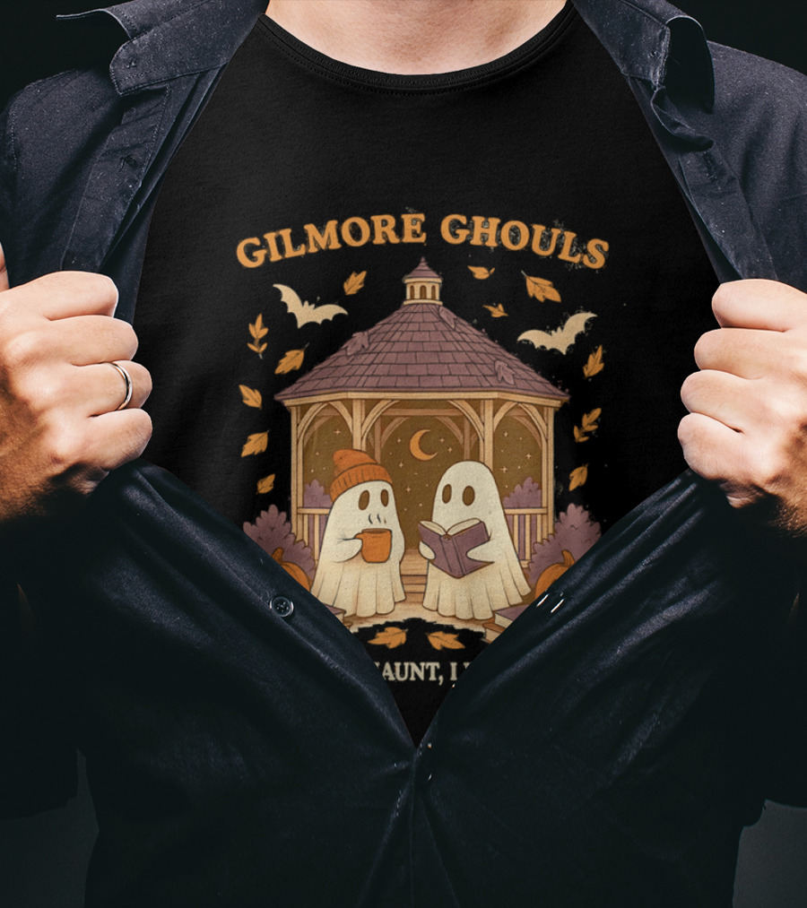 Gilmore Ghouls Where You Haunt I Will Follow Gilmore Girls Halloween Pumpkins Ghosts Cozy Scene T-Shirt