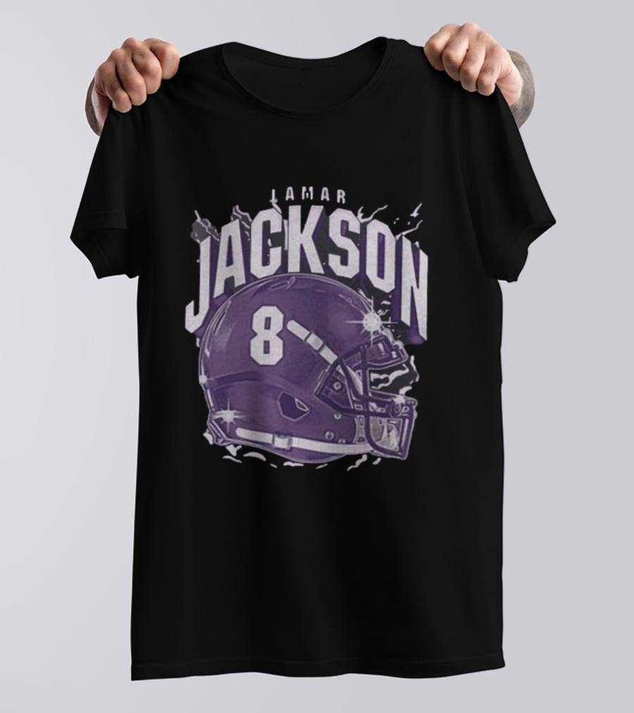 Lamar Jackson 8 Purple Helmet Baltimore Ravens T-Shirt