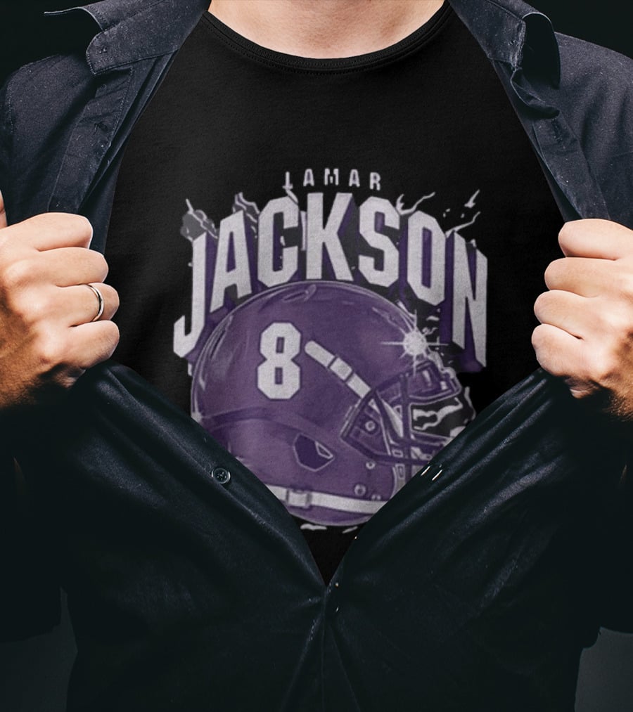 Lamar Jackson 8 Purple Helmet Baltimore Ravens T-Shirt