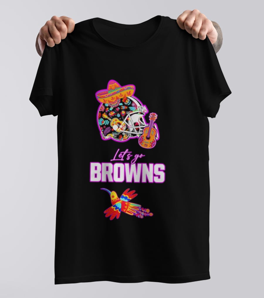 Let's Go Browns Fiesta Mexican Folk Art With Hummingbird And Sombrero T-Shirt