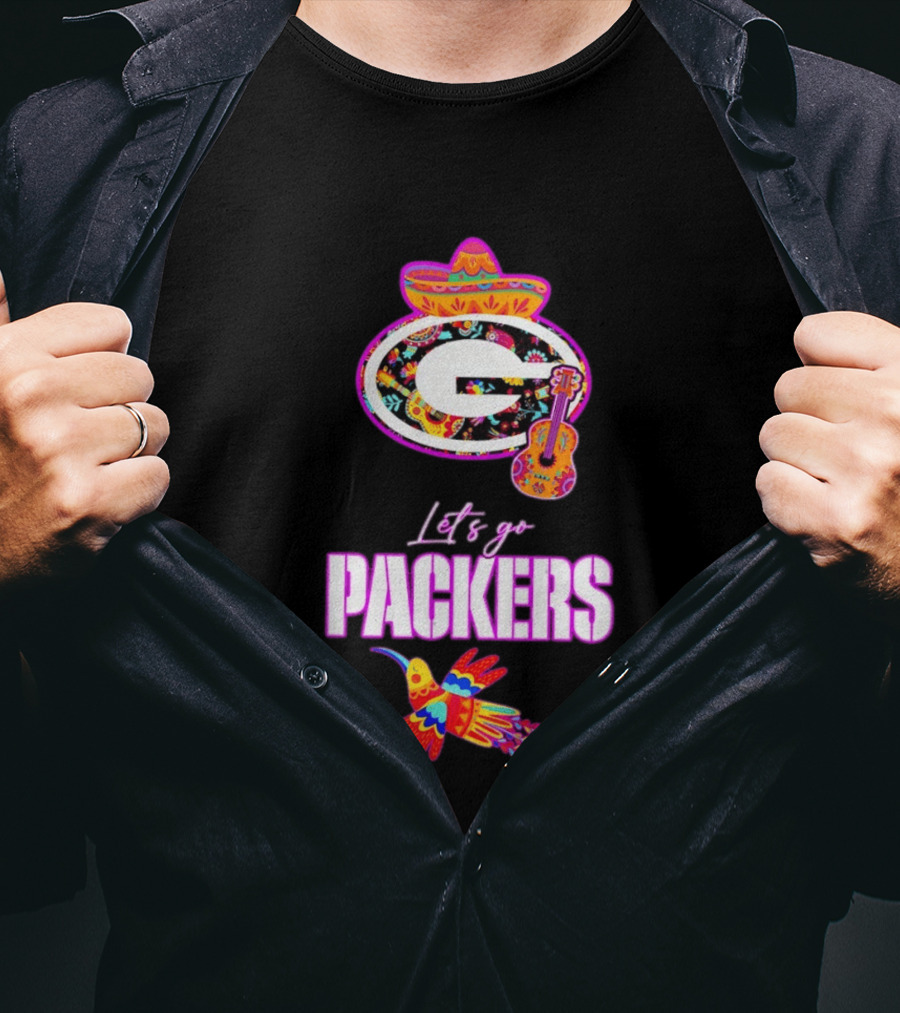 Let's Go Packers Mexican Folk Guitar And Sombrero Fiesta T-Shirt