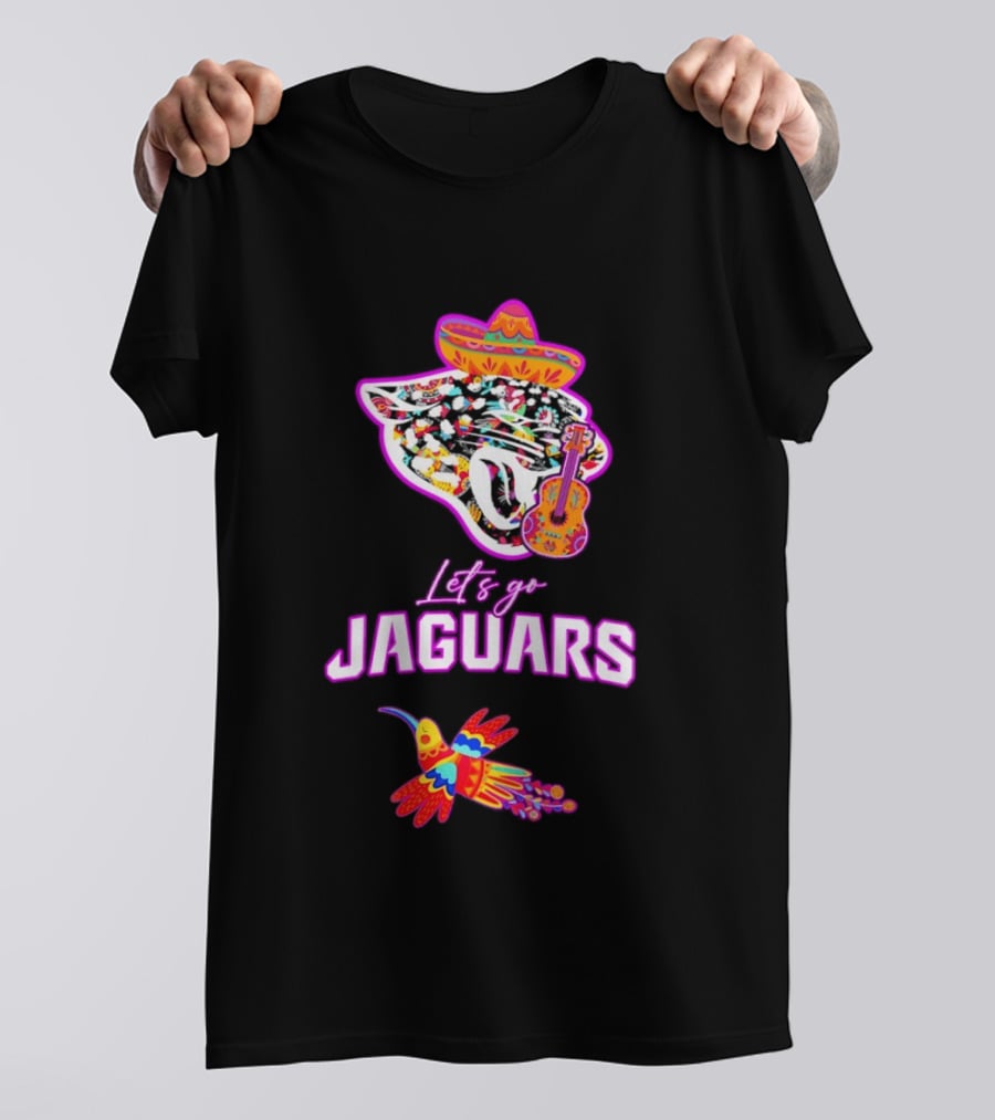 Let's Go Jaguars Hispanic Heritage Fiesta Mexican Folk Sombrero Guitar Hummingbird T-Shirt