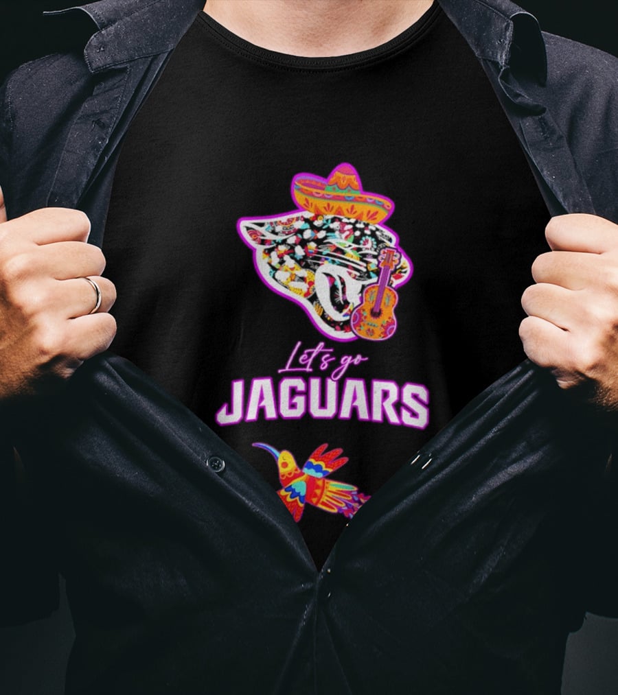 Let's Go Jaguars Hispanic Heritage Fiesta Mexican Folk Sombrero Guitar Hummingbird T-Shirt