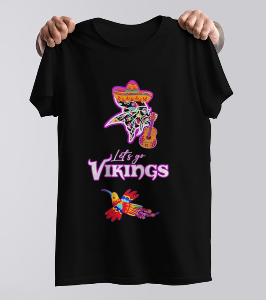 Let's Go Vikings Hispanic Heritage Fiesta Mexican Folk Sombrero Guitar Hummingbird T-Shirt