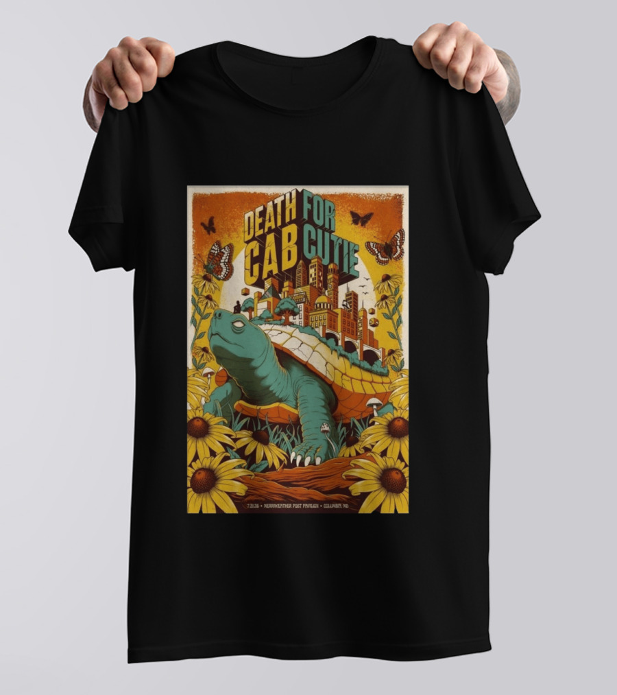 Death Cab For Cutie Merriweather Post Pavilion 7 21 2026 Columbia MD Art Butterflies Turtle Sunflowers T-Shirt