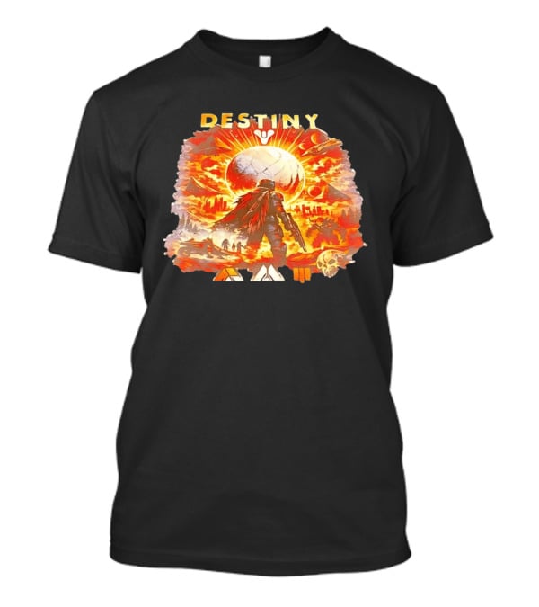 Destiny 3 Guardian Fireteam Solar Battle Scene With Traveler Sky Planet And Skull T-Shirt
