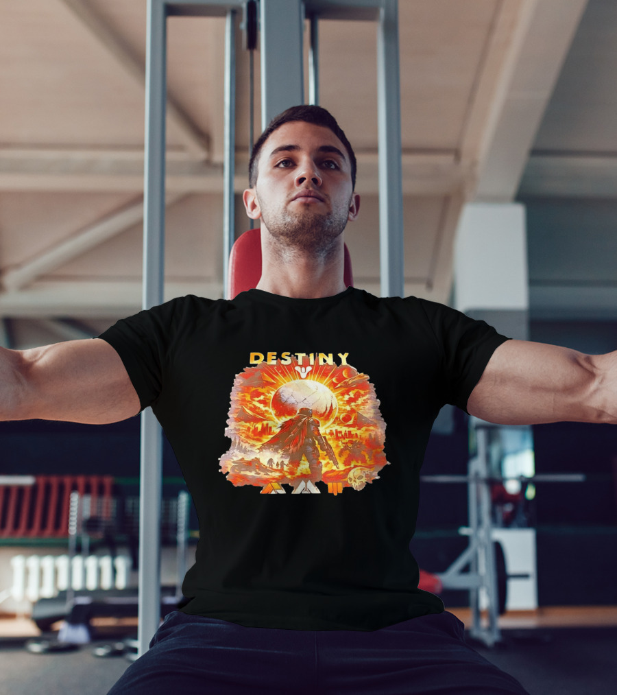 Destiny 3 Guardian Fireteam Solar Battle Scene With Traveler Sky Planet And Skull T-Shirt