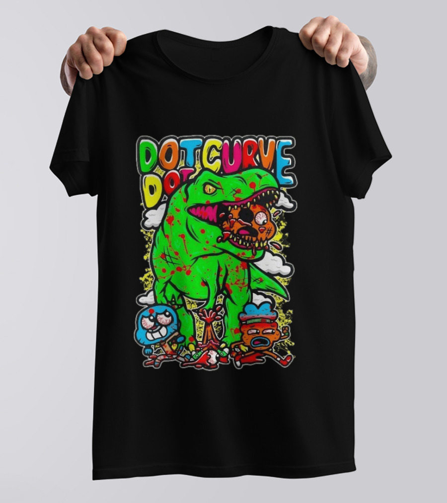 Dot Dot Curve Gumballs Gone Rawr Dinosaur Cartoon Clouds T-Shirt
