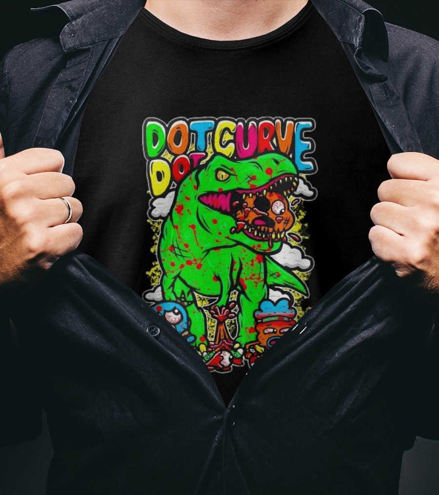 Dot Dot Curve Gumballs Gone Rawr Dinosaur Cartoon Clouds T-Shirt