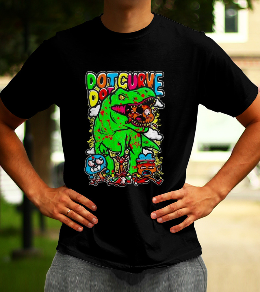 Dot Dot Curve Gumballs Gone Rawr Dinosaur Cartoon Clouds T-Shirt