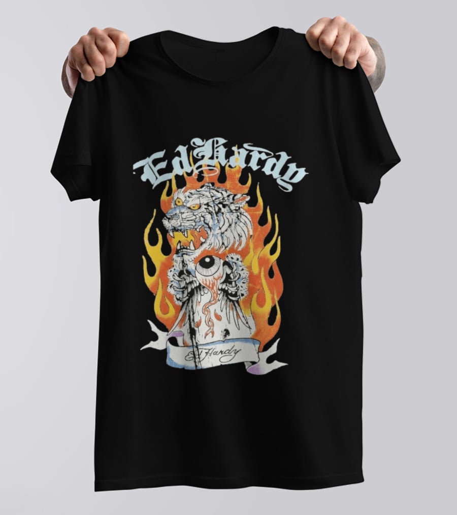 Ed Hardy Flaming Tiger Eyeball Flame Tattoo T-Shirt