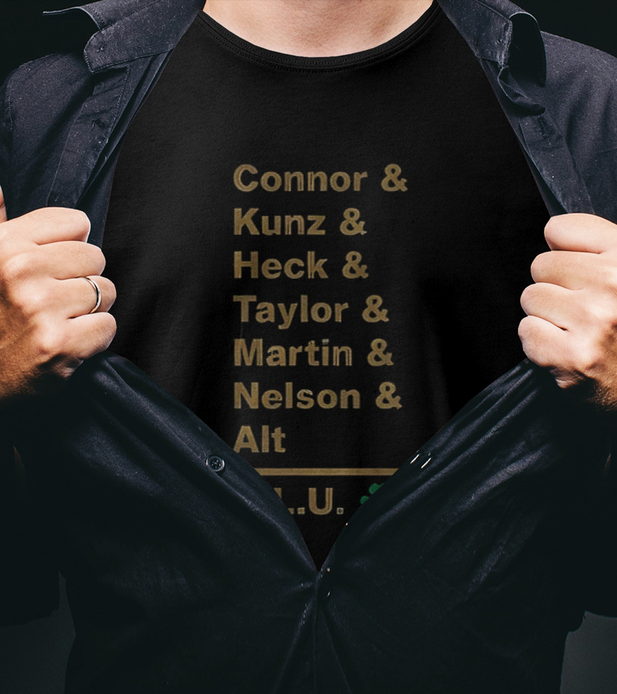 Connor Kunz Heck Taylor Martin Nelson Alt O.L.U. Notre Dame Fighting Irish Shamrock T-Shirt