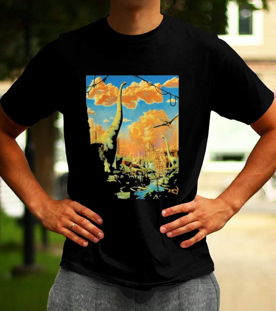 Phish Syracuse NY July 21 2026 St Joseph Health Amphitheatre Dinosaur Cityscape T-Shirt