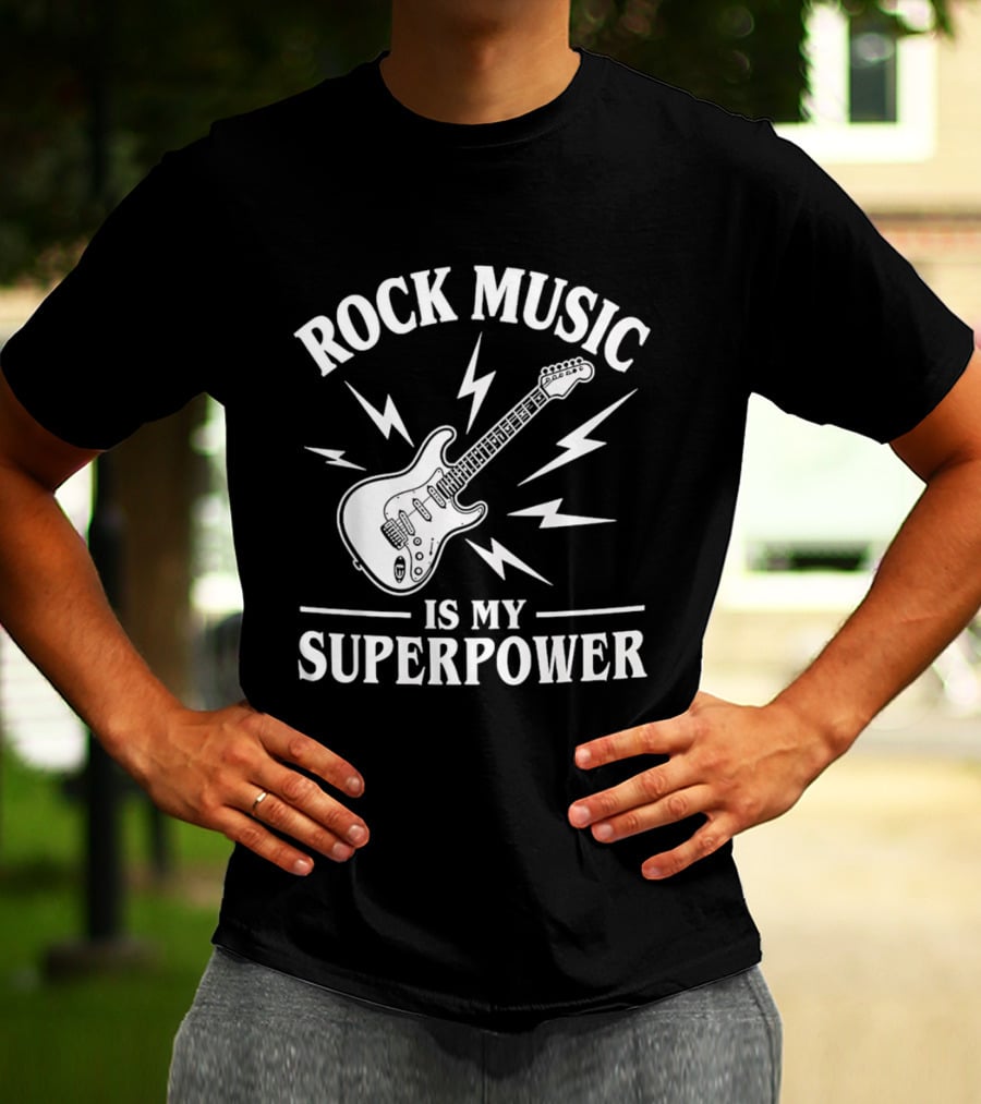 Rock Music Is My Superpower Guitar Electric Lightning T-Shirt