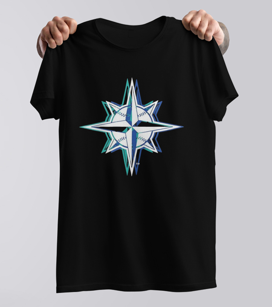 Seattle Mariners MLB 2026 Glitch Star With Baseball Seam Compass T-Shirt