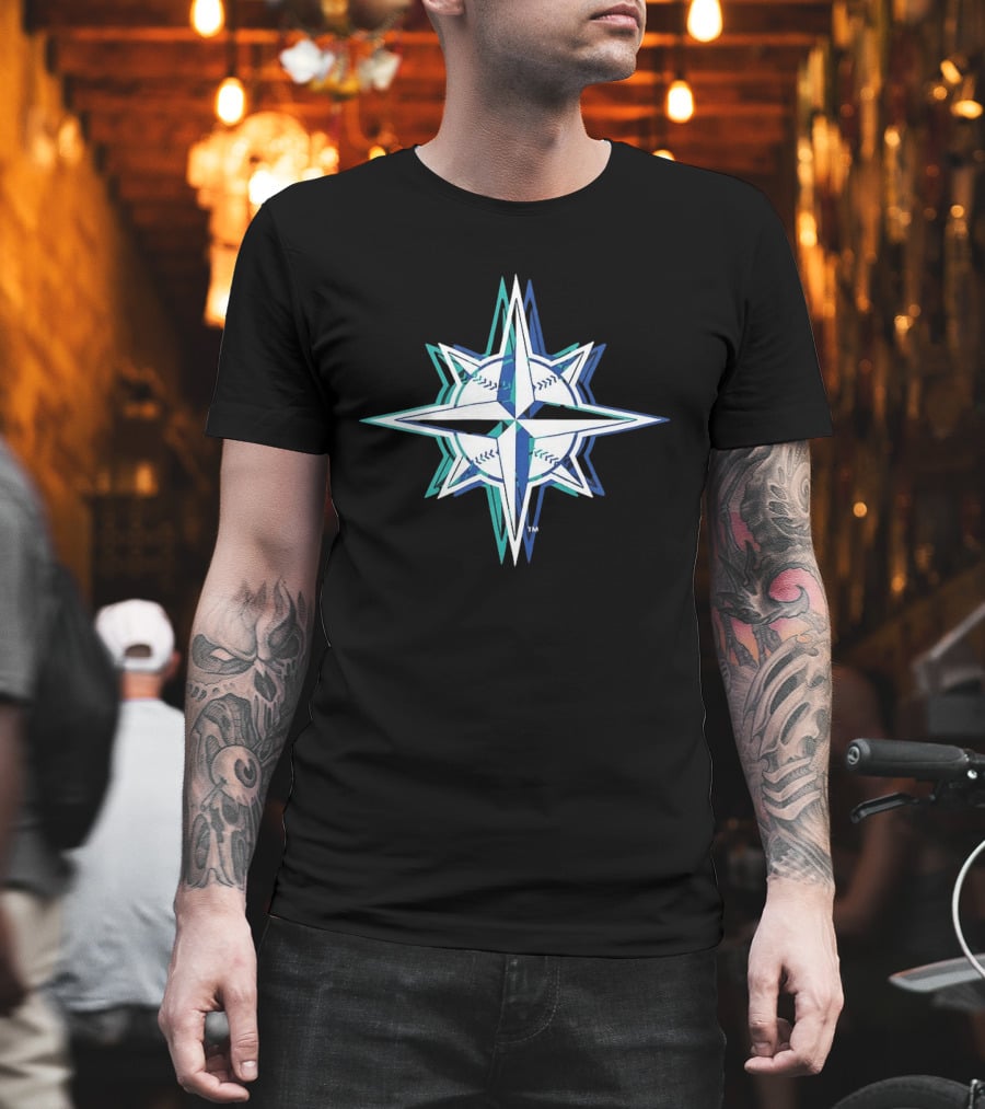 Seattle Mariners MLB 2026 Glitch Star With Baseball Seam Compass T-Shirt