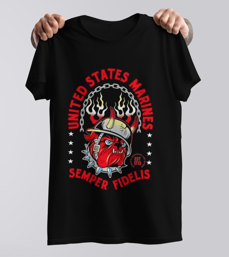 United States Marines Semper Fidelis Bulldog Helmet EST 1775 T-Shirt