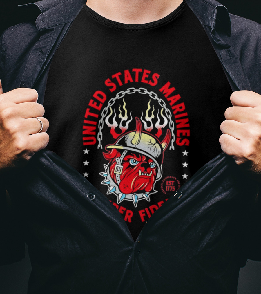 United States Marines Semper Fidelis Bulldog Helmet EST 1775 T-Shirt