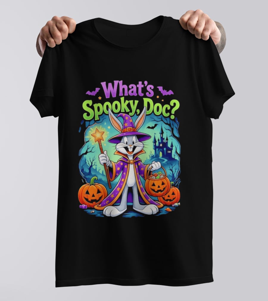What's Spooky Doc Bugs Bunny Halloween Wizard Costume With Pumpkins T-Shirt
