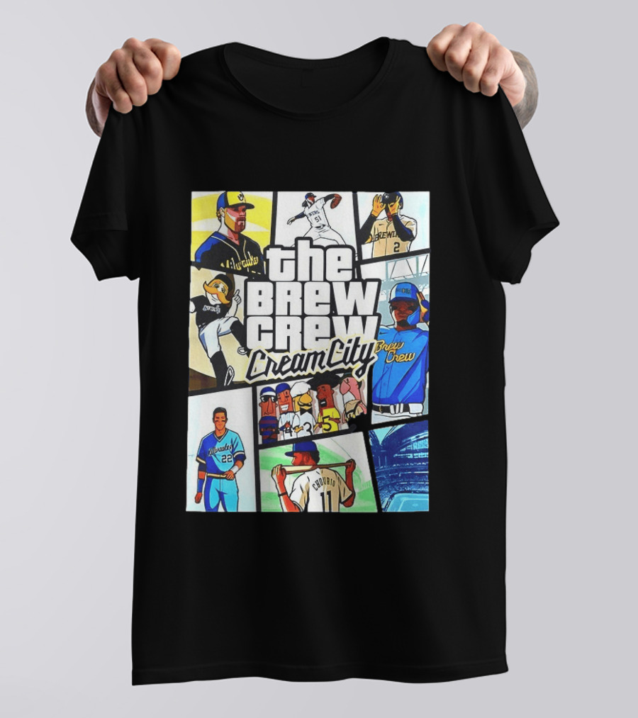 The Brew Crew Cream City Milwaukee Brewers Baseball Players Montage T-Shirt
