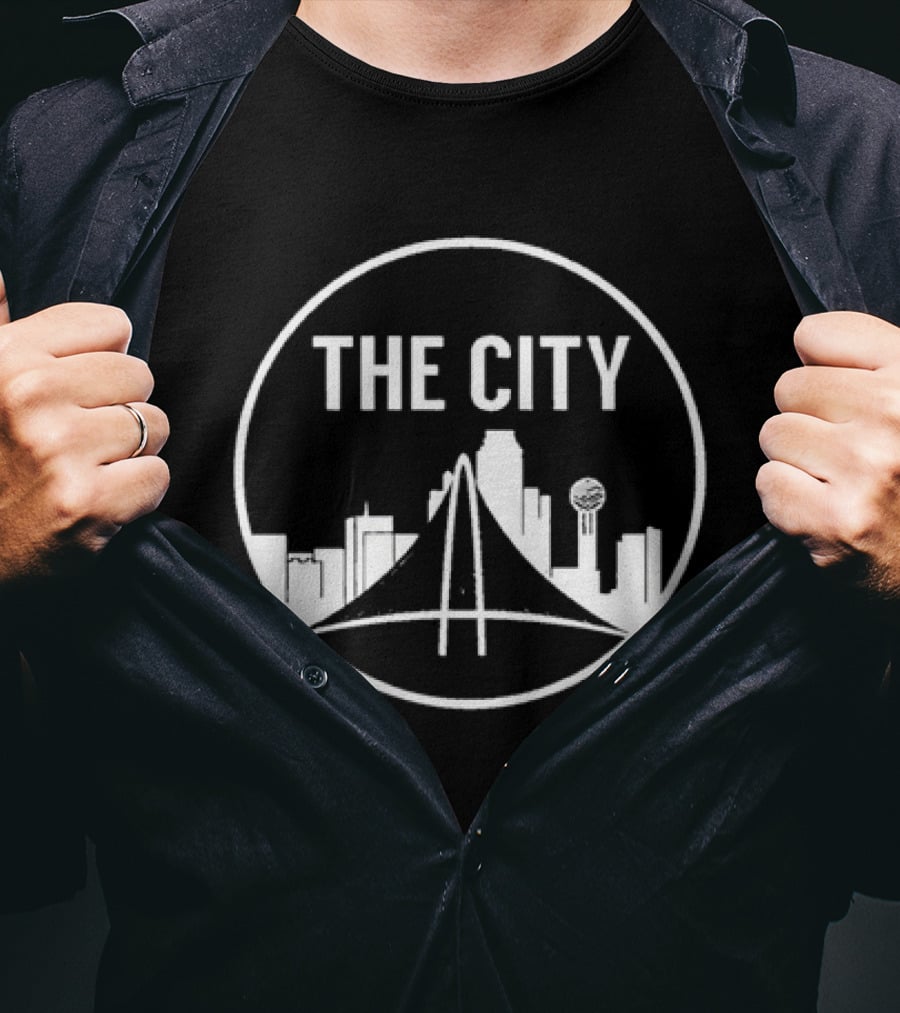 THE CITY Dallas Skyline Reunion Tower Margaret Hunt Hill Bridge T-Shirt