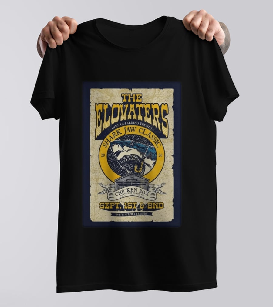 The Elovaters Annual Feeding Frenzy Shark Jaw Classic Nantucket Island MA Chicken Box Sept 1st 2nd 2026 T-Shirt