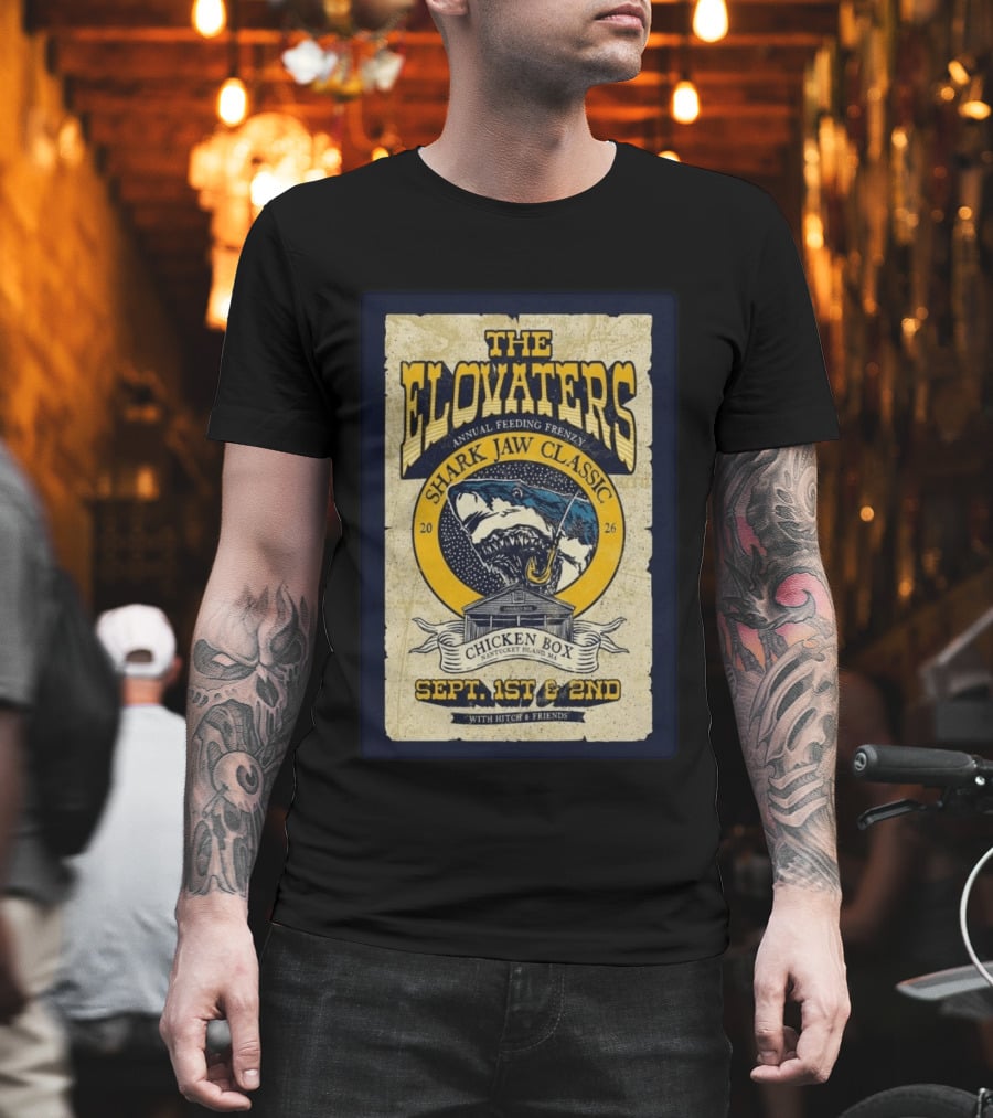 The Elovaters Annual Feeding Frenzy Shark Jaw Classic Nantucket Island MA Chicken Box Sept 1st 2nd 2026 T-Shirt
