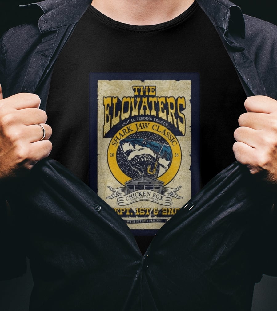 The Elovaters Annual Feeding Frenzy Shark Jaw Classic Nantucket Island MA Chicken Box Sept 1st 2nd 2026 T-Shirt