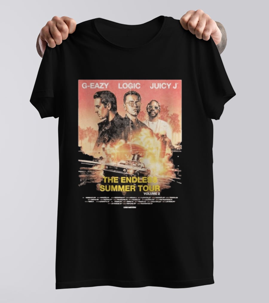 G Eazy Logic Juicy J The Endless Summer Tour Volume 2 2026 Retro Car Palm Trees T-Shirt