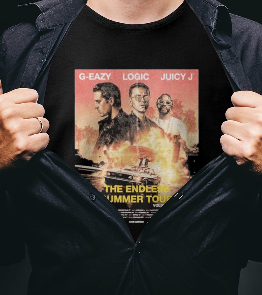 G Eazy Logic Juicy J The Endless Summer Tour Volume 2 2026 Retro Car Palm Trees T-Shirt