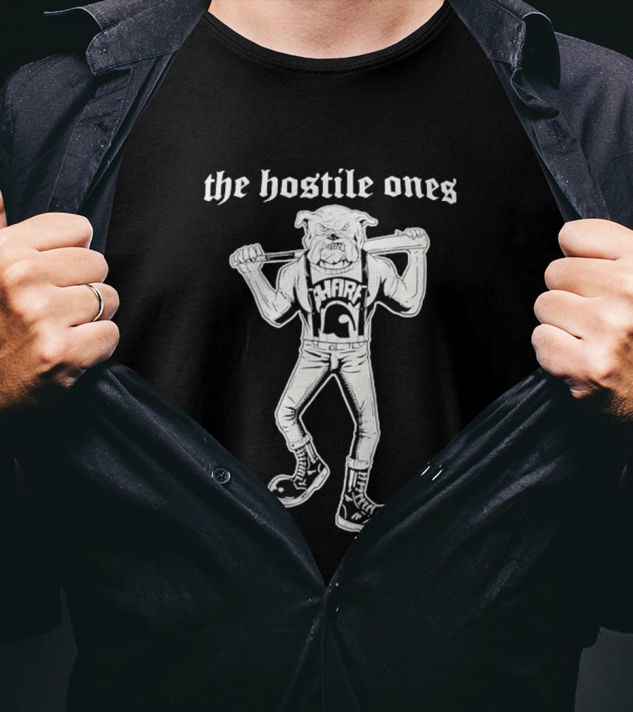 The Hostile Ones Bulldog With Baseball Bat And Suspenders Streetwear Rebel T-Shirt