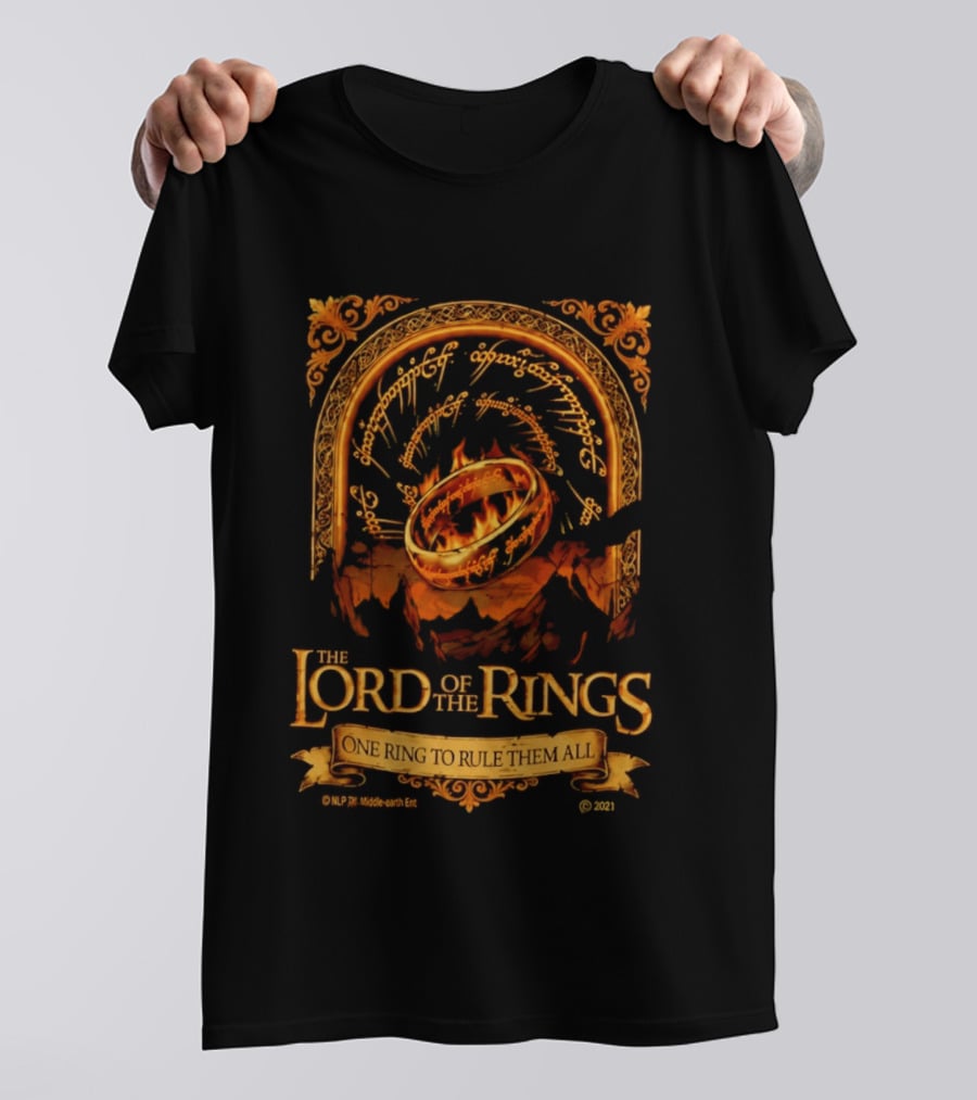 The Lord Of The Rings One Ring To Rule Them All Iconic Inscription And Flaming Ring T-Shirt