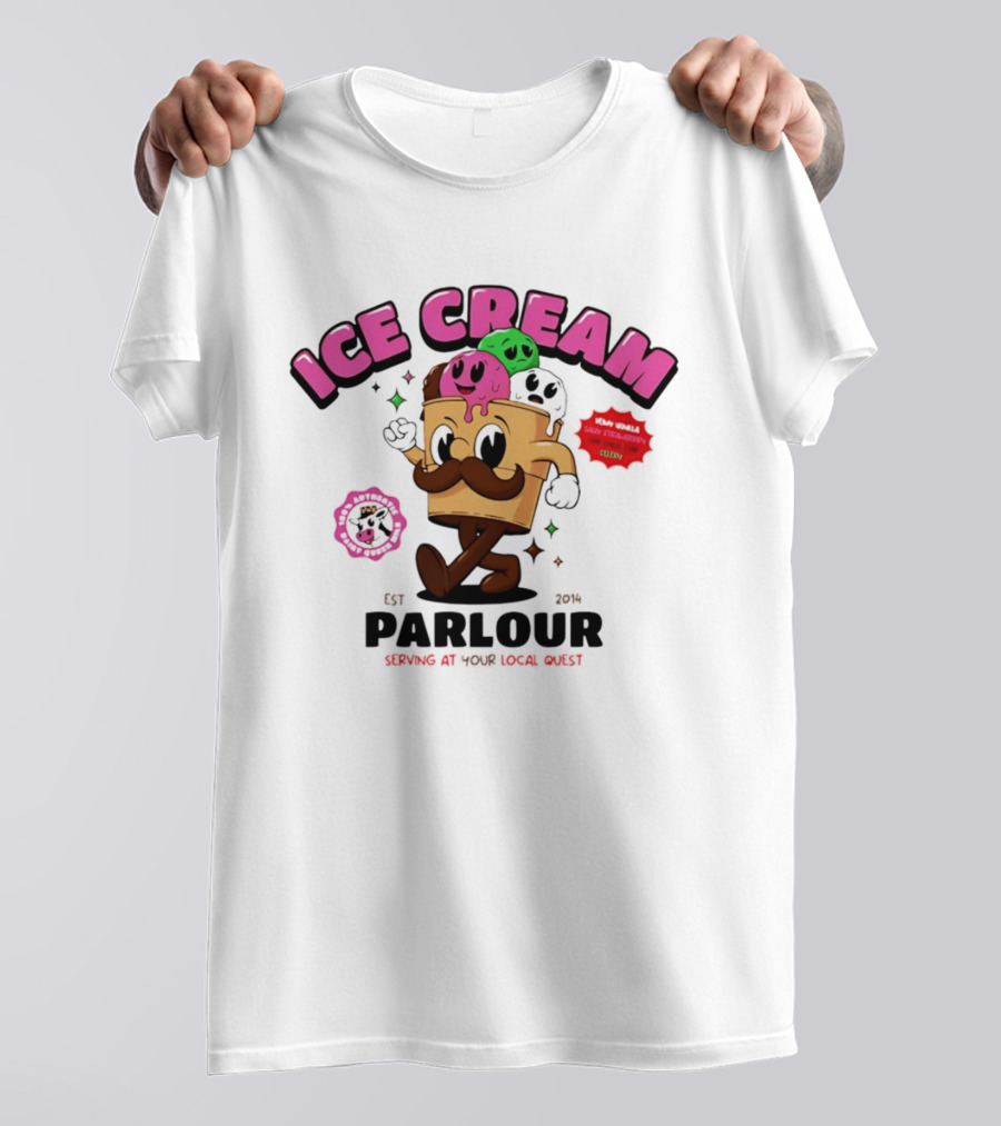 Ice Cream Parlour Est 2014 Serving At Your Local Quest Cartoon Characters Fun Scoop Club T-Shirt