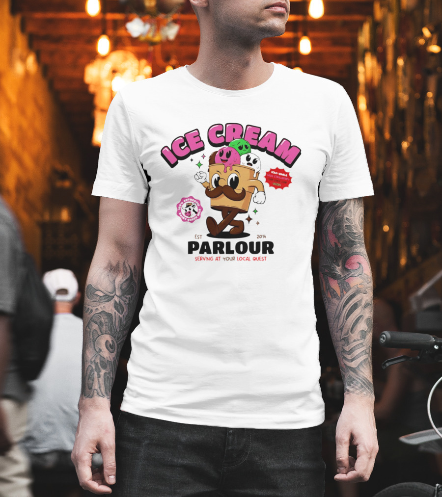 Ice Cream Parlour Est 2014 Serving At Your Local Quest Cartoon Characters Fun Scoop Club T-Shirt
