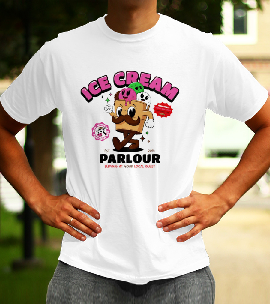 Ice Cream Parlour Est 2014 Serving At Your Local Quest Cartoon Characters Fun Scoop Club T-Shirt