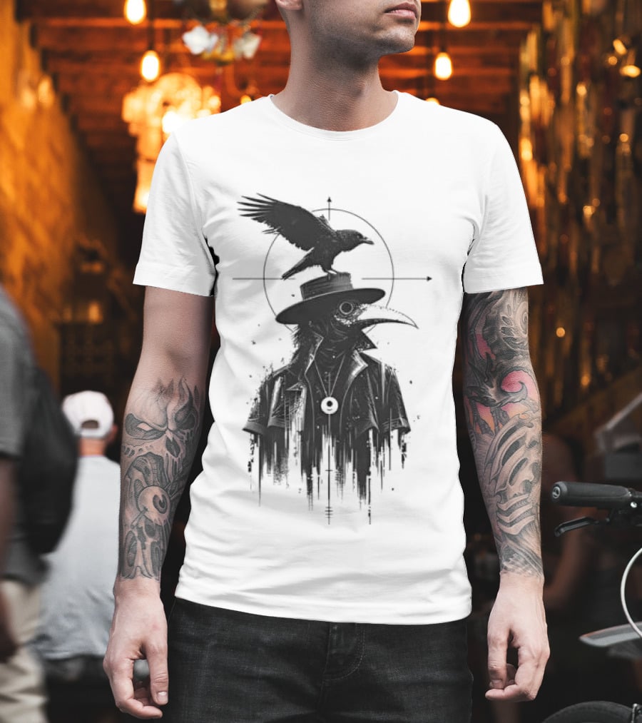 Plague Doctor With Raven Gothic Minimalist Short Sleeve T-Shirt
