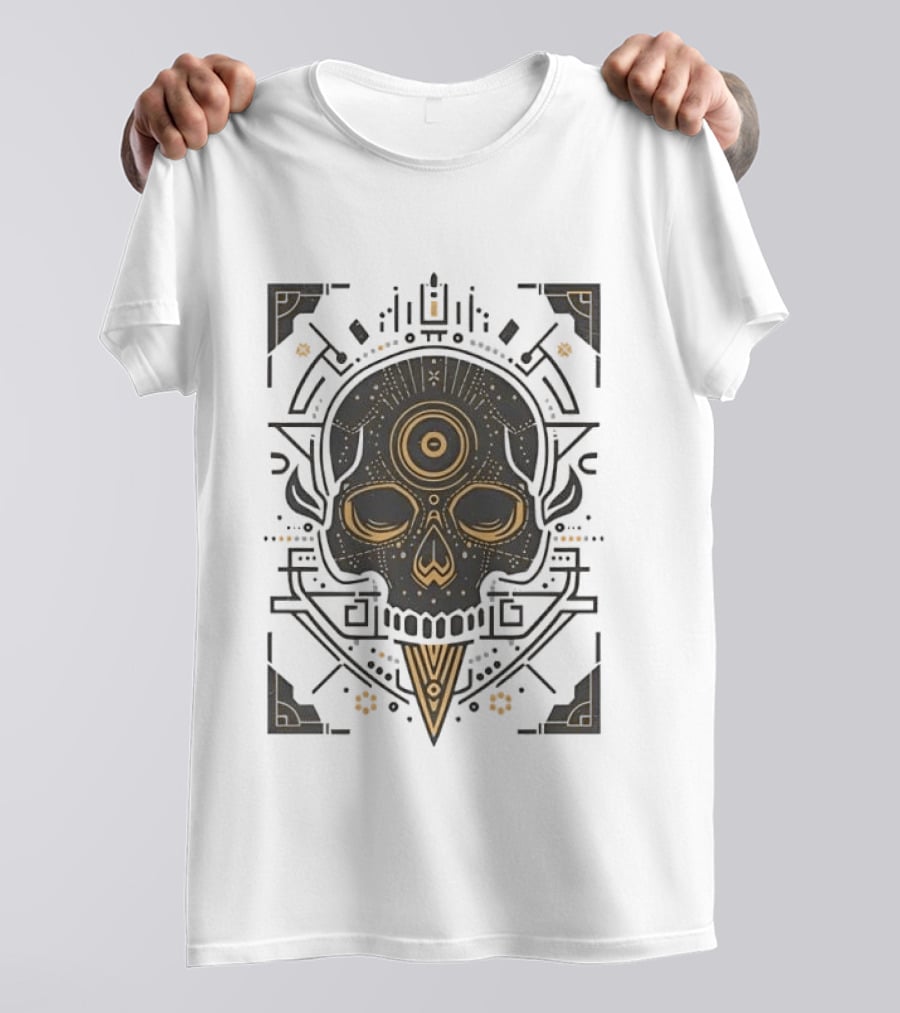 Sacred Geometry Skull Minimalist Golden Ornamental T-Shirt