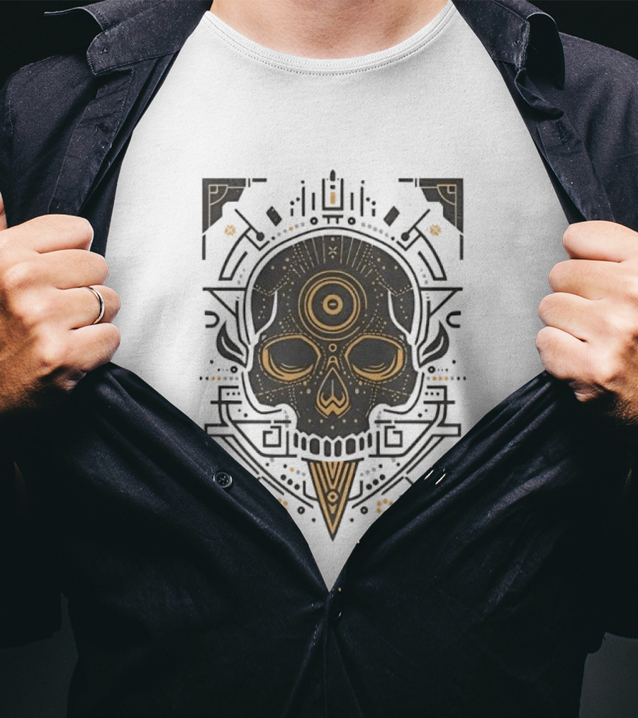 Sacred Geometry Skull Minimalist Golden Ornamental T-Shirt