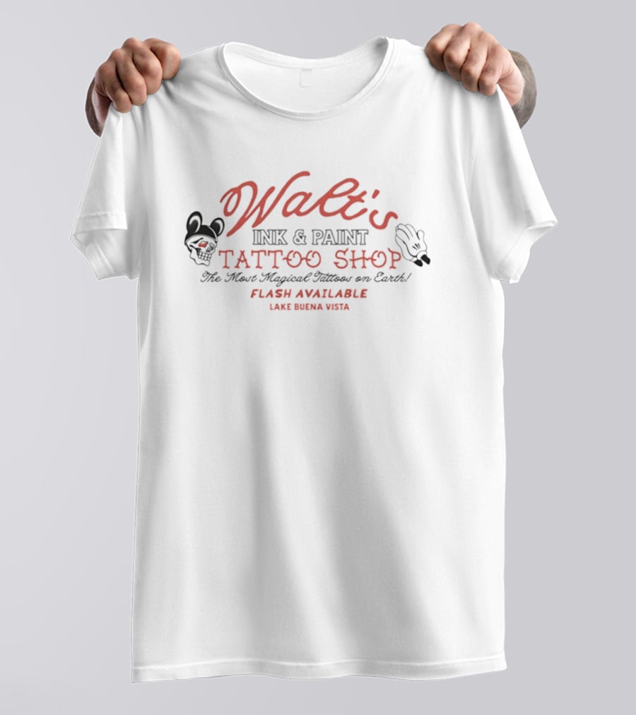 Walt's Ink & Paint Tattoo Shop The Most Magical Tattoos On Earth Flash Available Lake Buena Vista T-Shirt