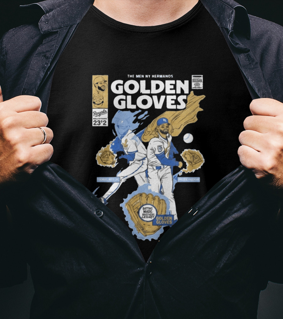 The Meniny Hermanos Royals Hall Of Fame 2026 Golden Gloves Bobby Witt Jr Freddie Freeman T-Shirt