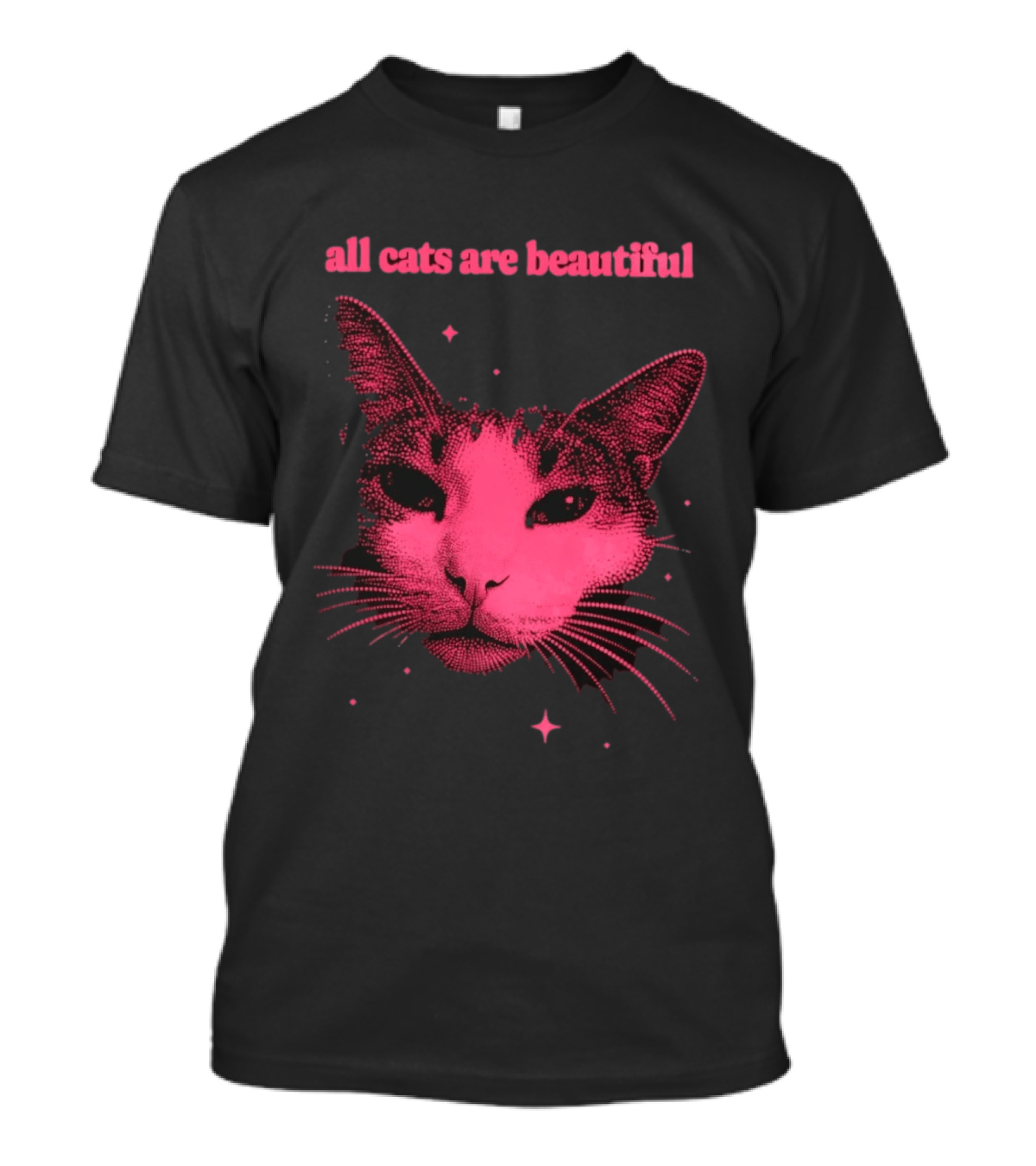 All Cats Are Beautiful Pink Halftone Cat Face With Stars T-Shirt