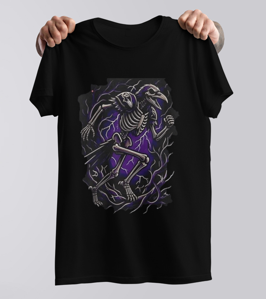 Baltimore Ravens Runs In My Blood Skeleton Ravens Lightning T-Shirt