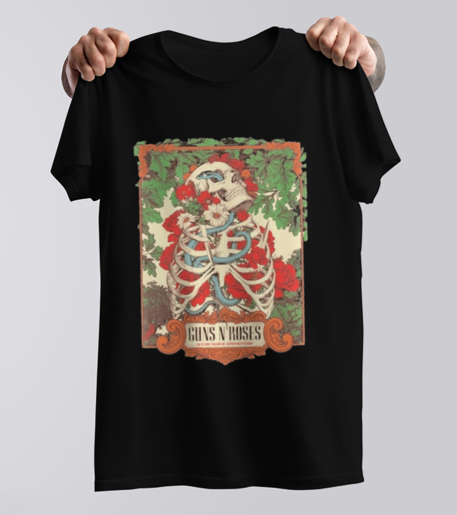 Guns N Roses Raleigh North Carolina 2026 Event Carter Finley Stadium July 23 Skeleton Roses T-Shirt