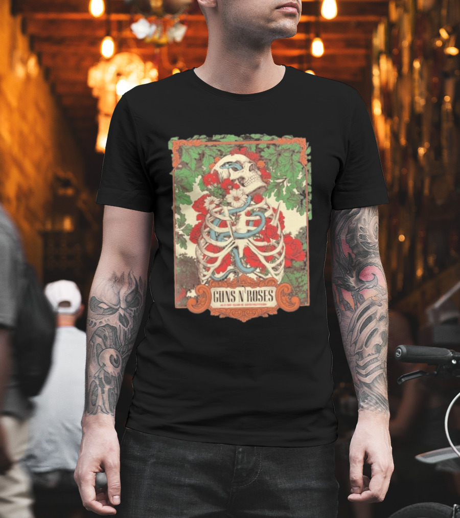 Guns N Roses Raleigh North Carolina 2026 Event Carter Finley Stadium July 23 Skeleton Roses T-Shirt
