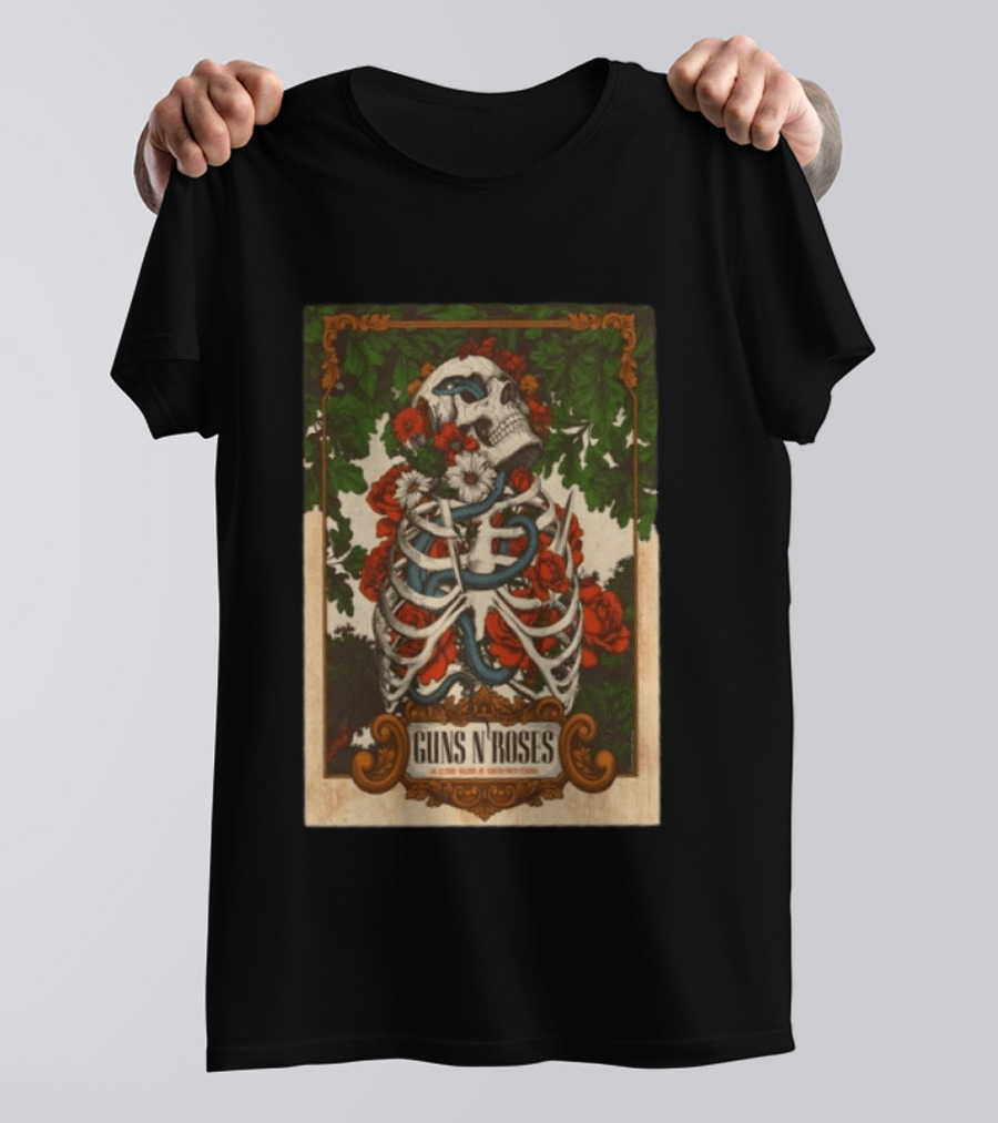 Guns N' Roses Skeleton Roses Raleigh NC 7 23 2026 T-Shirt
