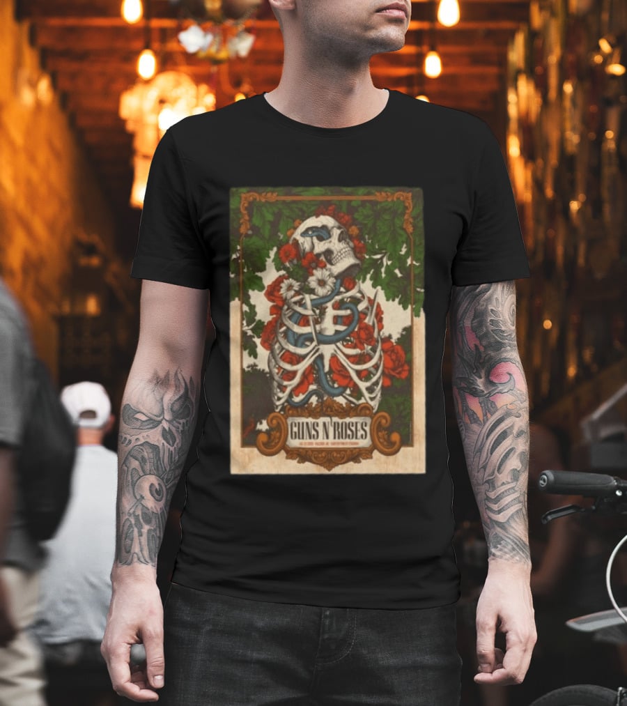 Guns N' Roses Skeleton Roses Raleigh NC 7 23 2026 T-Shirt