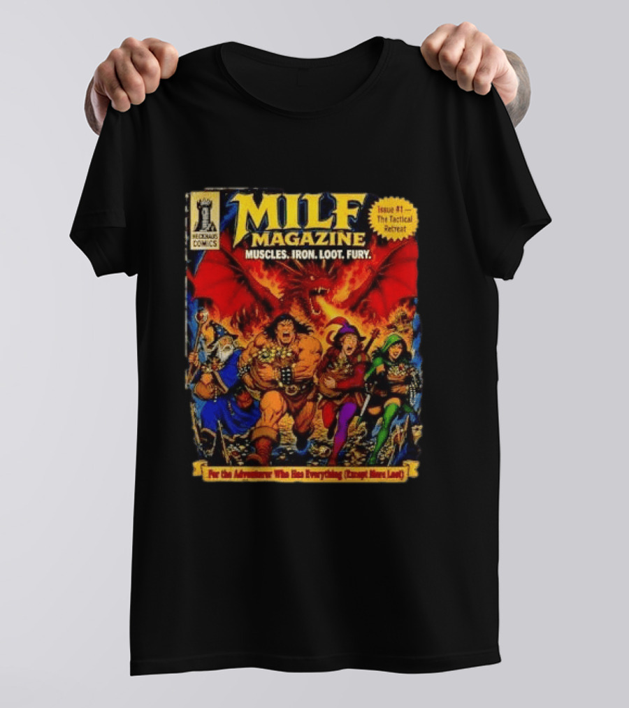 Heckhaus Comics Milf Magazine Muscles Iron Loot Fury The Tactical Retreat T-Shirt