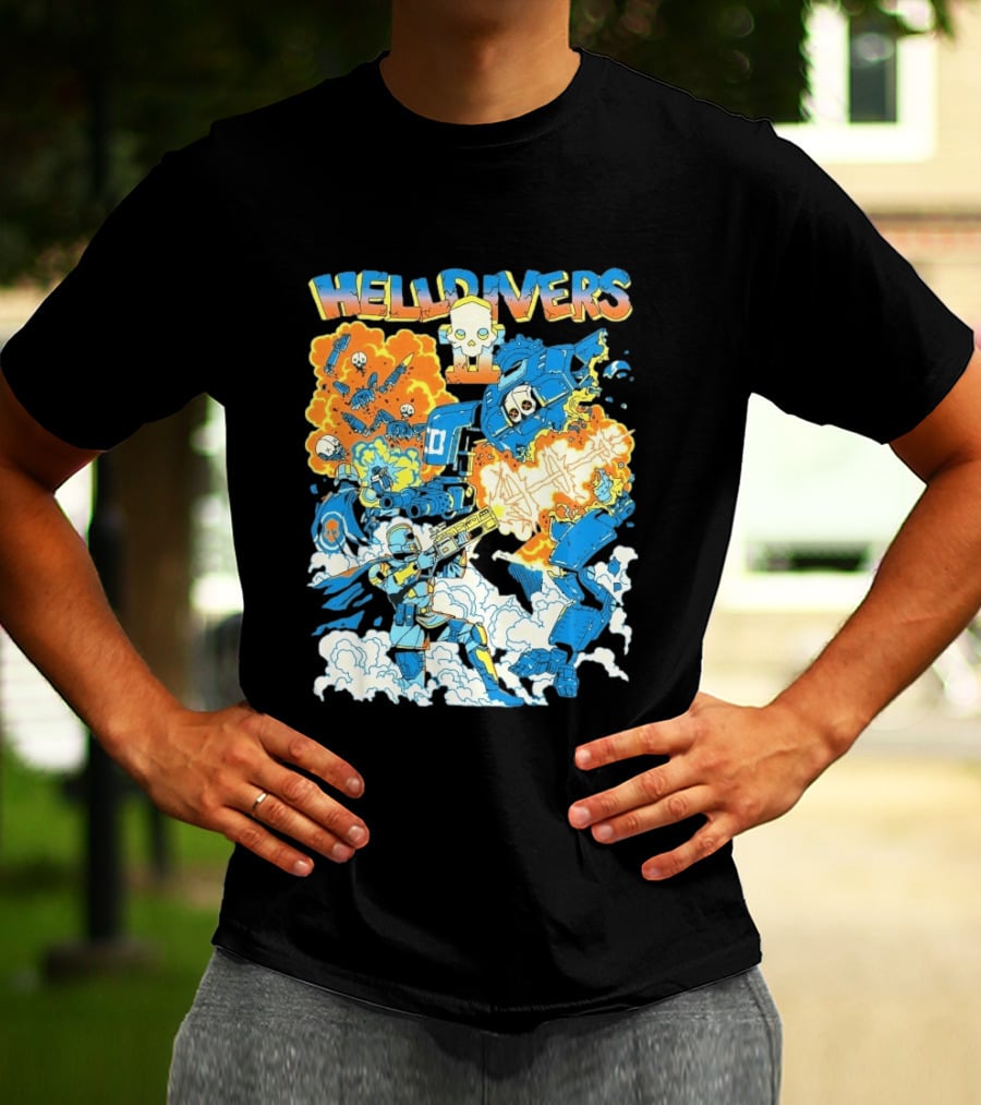 Helldivers 2 Explosive Battle Remember Outpost 32 Retro Skull Warfare T-Shirt